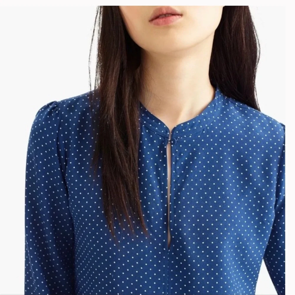 NWT J. Crew 100% Silk Peplum Top in Blue Polka Dot, Size 8
